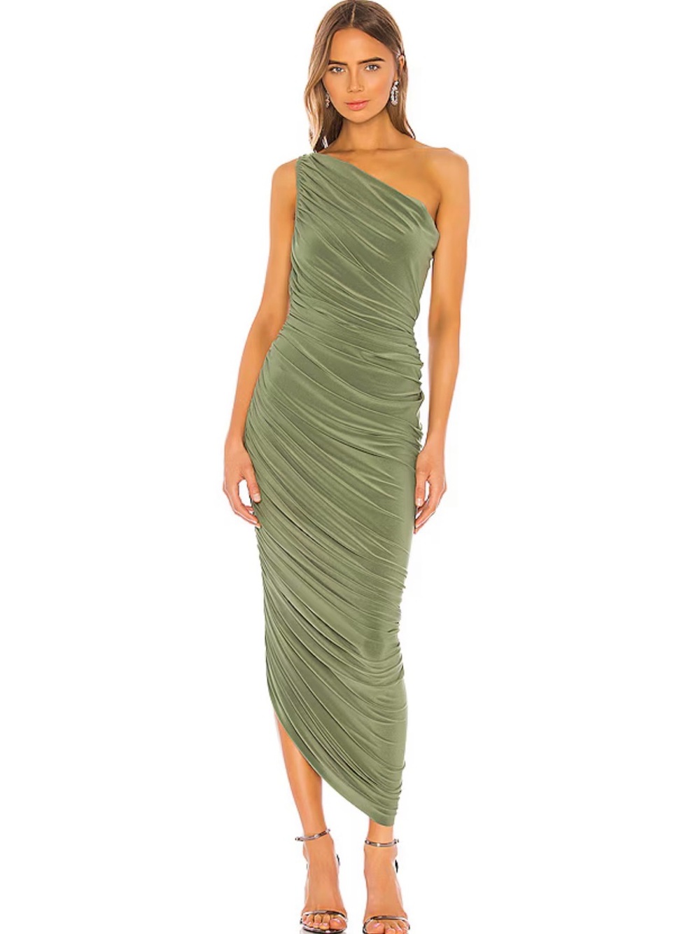 Norma Kamali One-Shoulder Ruched Midi Dress